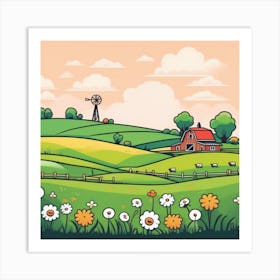 Cartoon Farm Landscape Art Print