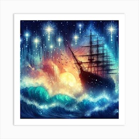 Ship In The Night Sky 1 Art Print