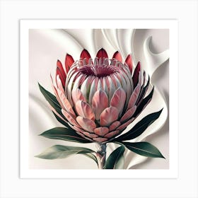 A Breathtakingly Detailed, Ultra High Resolution Digital Illustration Of A Majestic Protea Flower, Rendered In Vibrant, Lifelike Colors, With Intricate Textures And Delicate Petals That Appear Soft To The Touch 3 Art Print