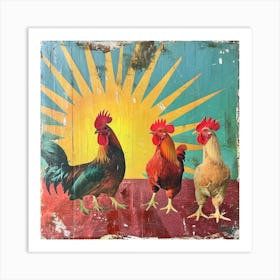 Sunny Rooster Kitsch Collage Art Print