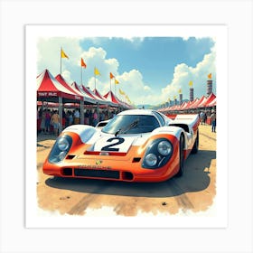 Porsche 917k With A Colorful Watercolor Festival Setting 1 Art Print