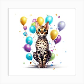 Bengal Kitten With Balloons Art Print