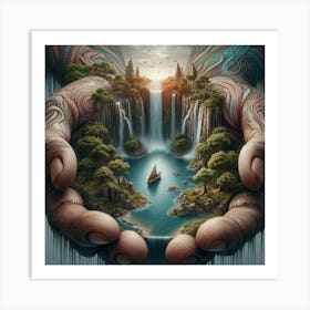 Two Hands And A Waterfall Art Print