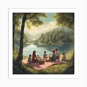 Picnic By The Lake Art Print