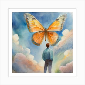 Man Looking At A Butterfly Art Print