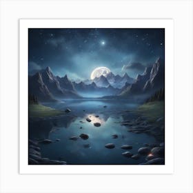 Full Moon In The Mountains 1 Art Print