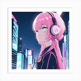 Anime Girl With Headphones 2 Art Print