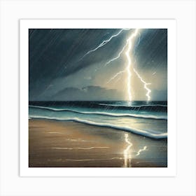 Lightning Over The Beach Art Print