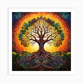 Tree Of Life, A Tree Of Life With Interconnected Roots And Branches Representing Unity And Growth Art Print