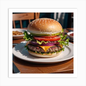 Burger On A Plate 4 Art Print