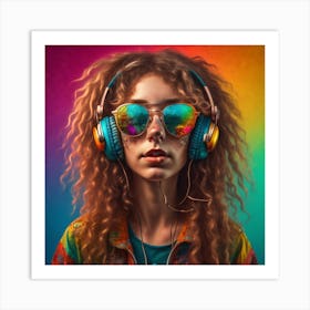 Girl with headphones Art Print