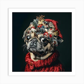 Holiday Pug 3 Art Print