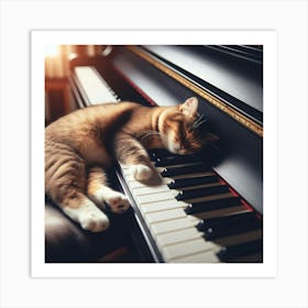 Cat Sleeping On Piano Art Print