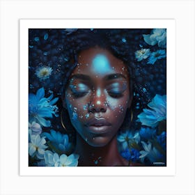 Blue Flower Girl Art Print