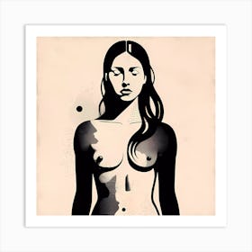Nude Woman Sepia Illustration Art Print