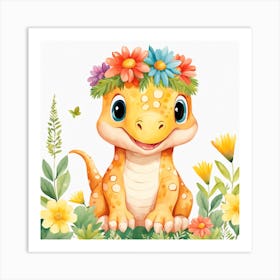 Floral Baby Dragon Nursery Illustration (5) Art Print