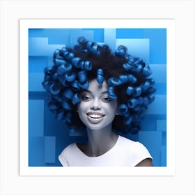 Blue Curly Haired Woman Smiling Art Print