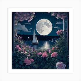 Coastal Maine Botanical Gardens Usa moon light Illustration Art Print Art Print