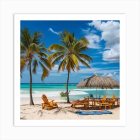 Beach Scene With Palm Trees 1 Art Print