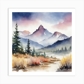 Watercolor Of Mountains Art Print