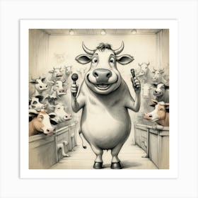 Cow With Microphone 2 Art Print