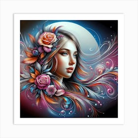 Beautiful Girl With Roses Art Print