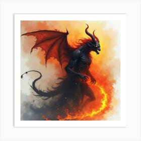 Demon With Shadowy Fire, Watercolor, Intense And Dark 1 Art Print