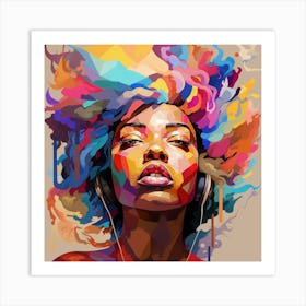 Colorful Woman With Headphones Art Print