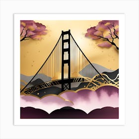 Golden Gate Bridge textured Monohromatic Art Print