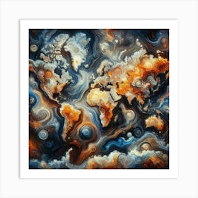 Abstract World Map 3 Art Print