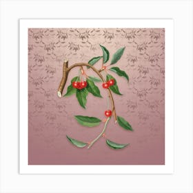 Vintage Cherry Botanical on Dusty Pink Pattern n.0161 Art Print
