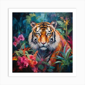 Tiger In The Colourful Jungle Art Print