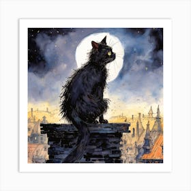 Cat On A Roof Art Print