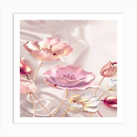 Pink Flowers On Silk Art Print