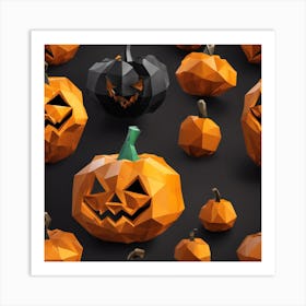 Low Poly Halloween Pumpkins Art Print