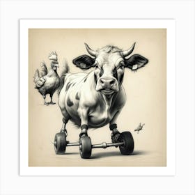 Cow On Wheels Art Print