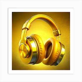 A Pair Of Over Ear Headphones In Glossy Gold Art Print