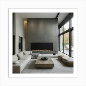 Modern Living Room With Fireplace 4 Art Print