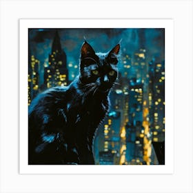 Black Cat Black Night 1 Art Print