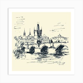 A Prague With Charles Bridge Hand Drawn Sketch I 1720467835 2 Art Print