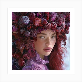 Girl With Berries On Her Head Art Print