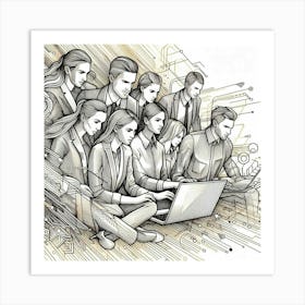 Group Of People Working On A Laptop Art Print