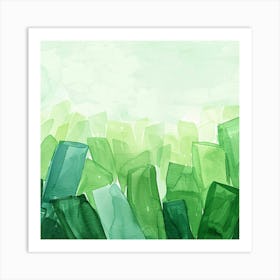 Watercolor Of Green Glass Bottles Art Print