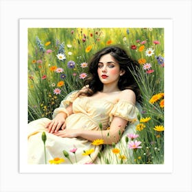 Girl In A Flower Field Art Print