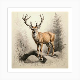 Deer In The Woods 121 Art Print