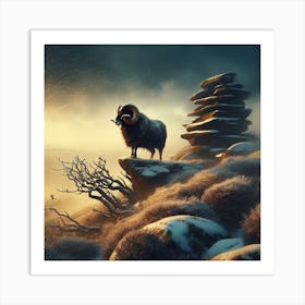 Ram In The Snow 10 Art Print