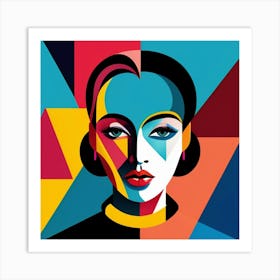 Retro Cubism Face Art Print