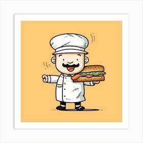 Cartoon Chef Holding A Sandwich 1 Art Print