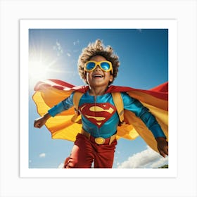 A Dynamic Superhero Costume Clad Business Leader Soaring Through A Bright Summer Sky Their Cape Rip (1) Art Print