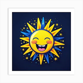 Lovely smiling sun on a blue gradient background 104 Art Print